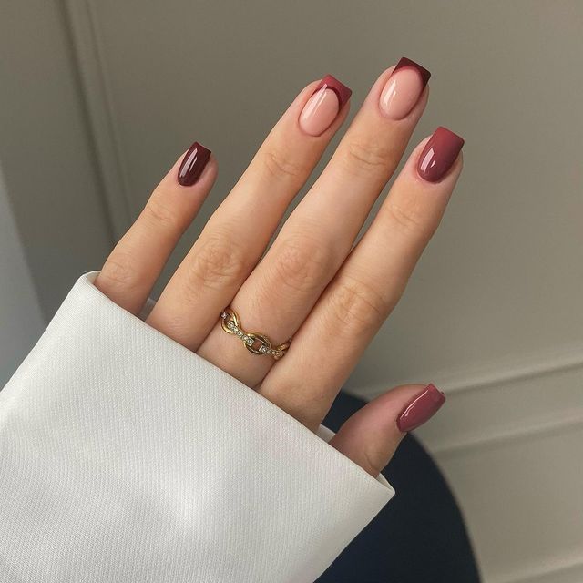 Nails Square Burgundy Nails Set ...