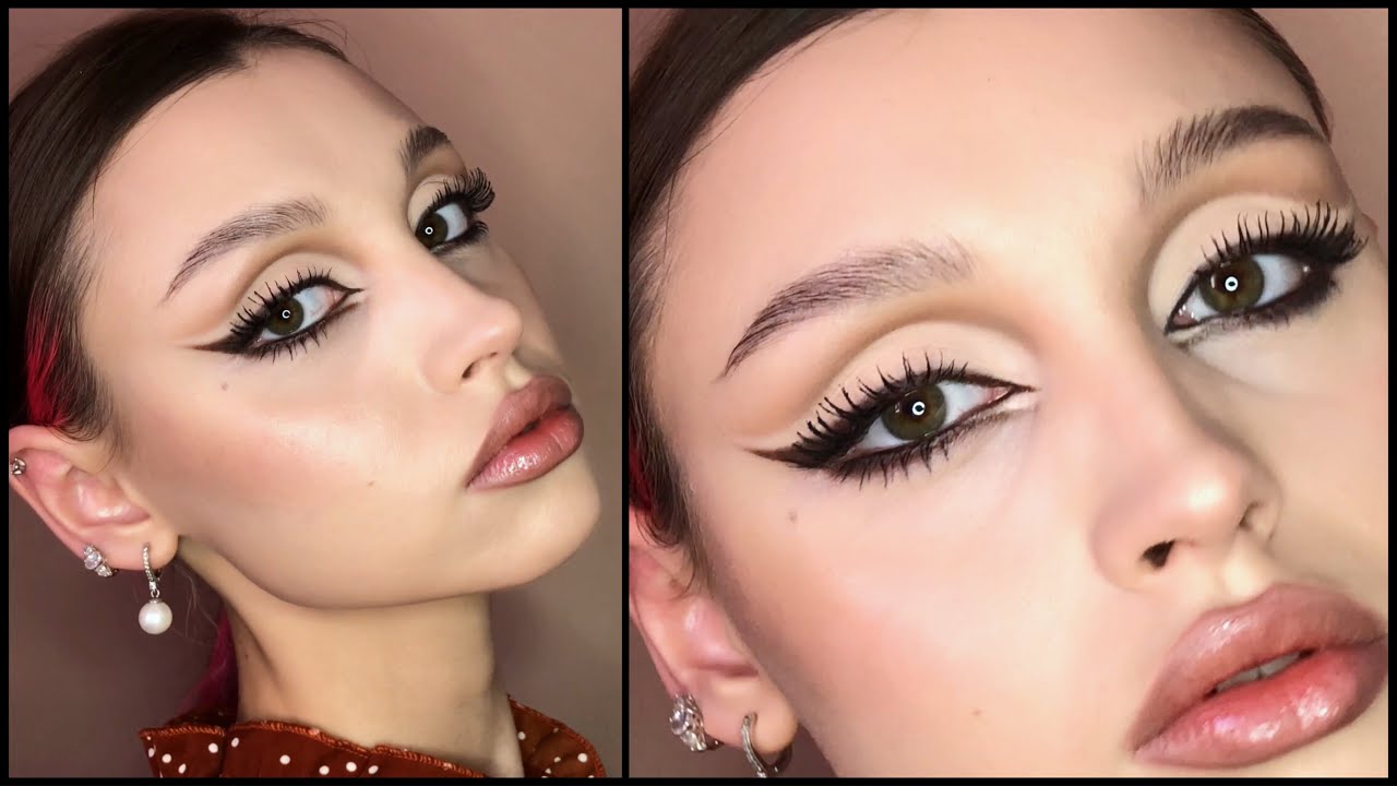 Макияж в коричневых тонах с белой стрелкой.Brown eye makeup ...