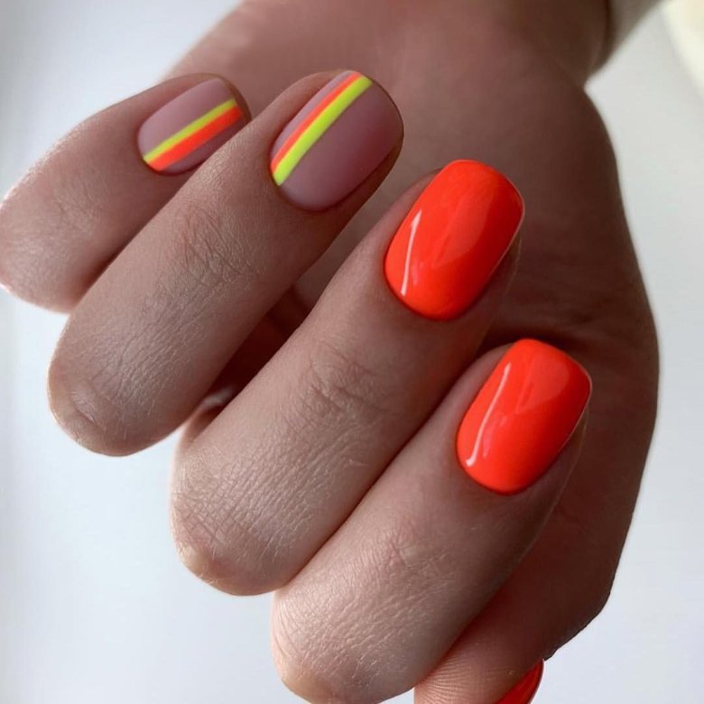 Lambre and Orange Marble Nails