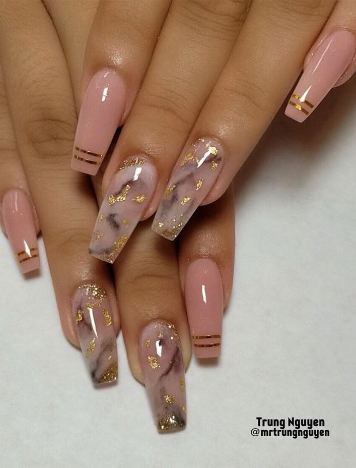 nail extension in ballerina form/ marble nail design - YouTube